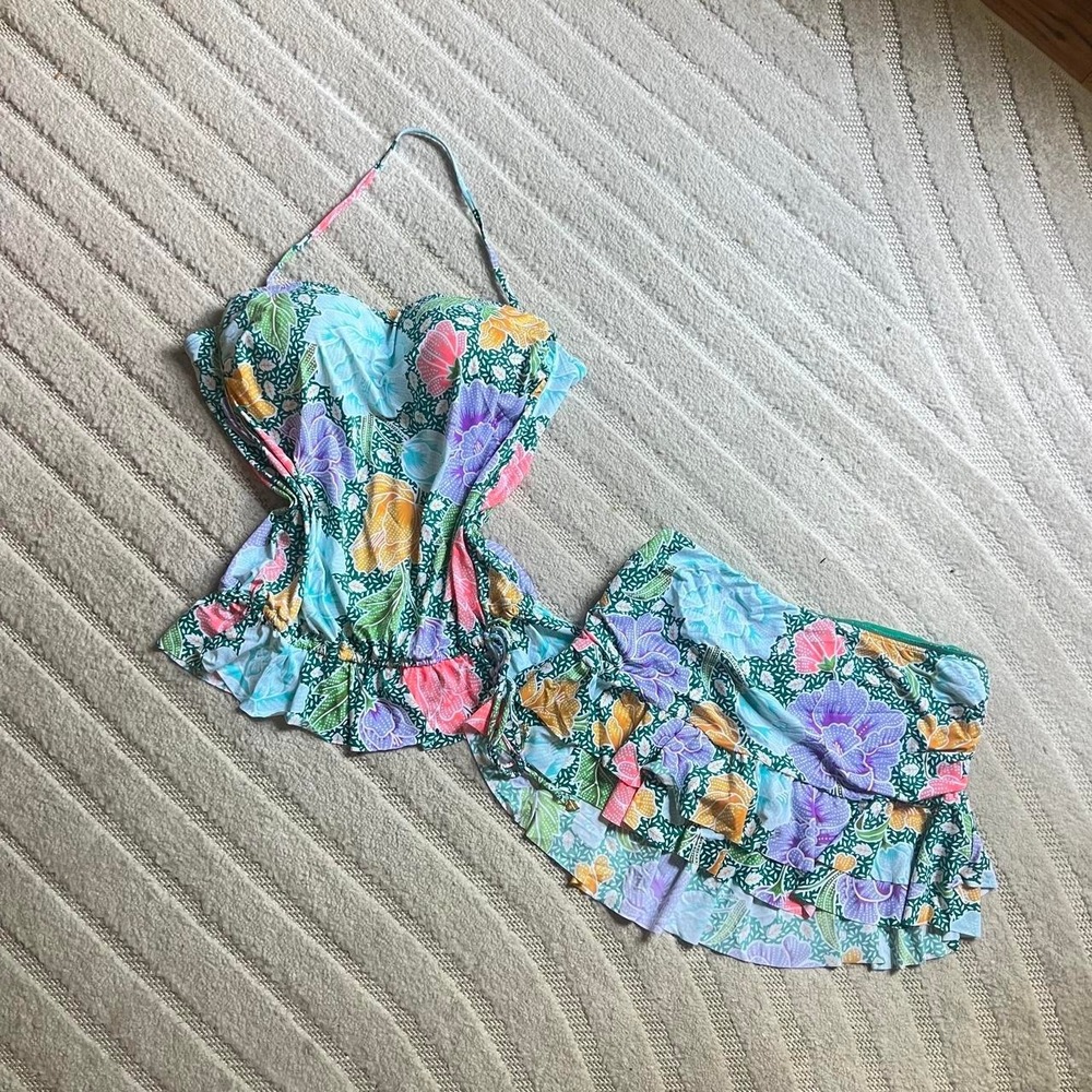 Cremieux multicolored floral print bikini set size Large Beach Tropical Swimwear